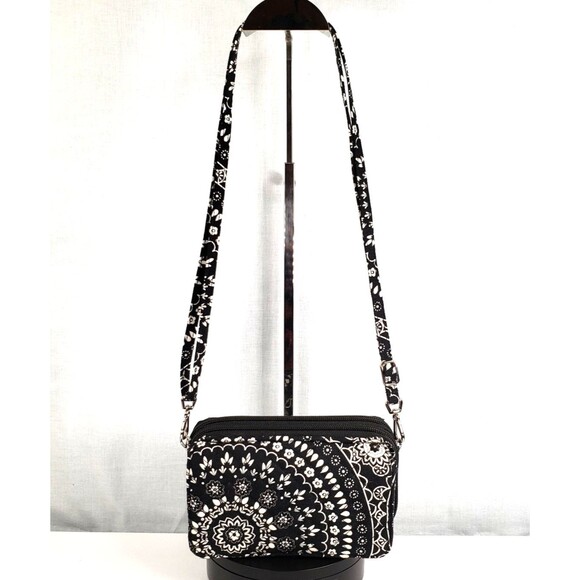 Vera Bradley All in One Crossbody Bag Black Bandana Medallion - Picture 2 of 16
